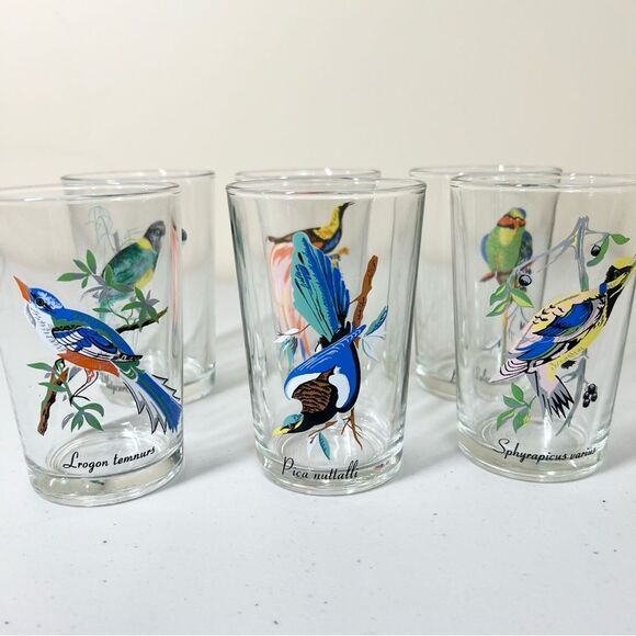 VTG 60’s Kig Malaysia Exotic Tropical Bird Glasses Set of 6 - Picture 3 of 14